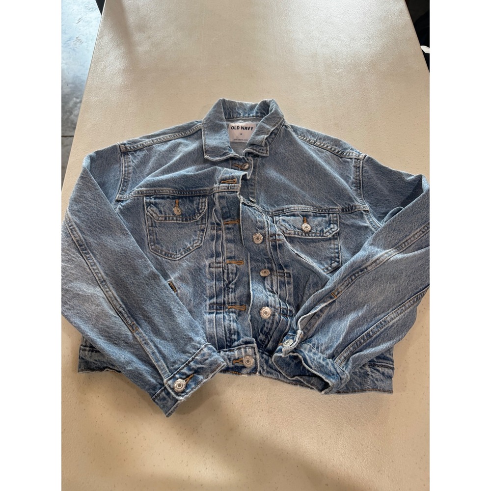 Old Navy Womens Medium Wash Denim Trucker Jacket Blue Size M Classic Jean Coat